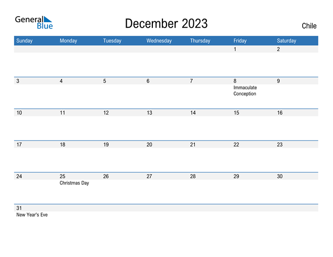 December 2023 Calendar with Chile Holidays