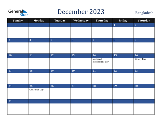 December 2023 Bangladesh Calendar