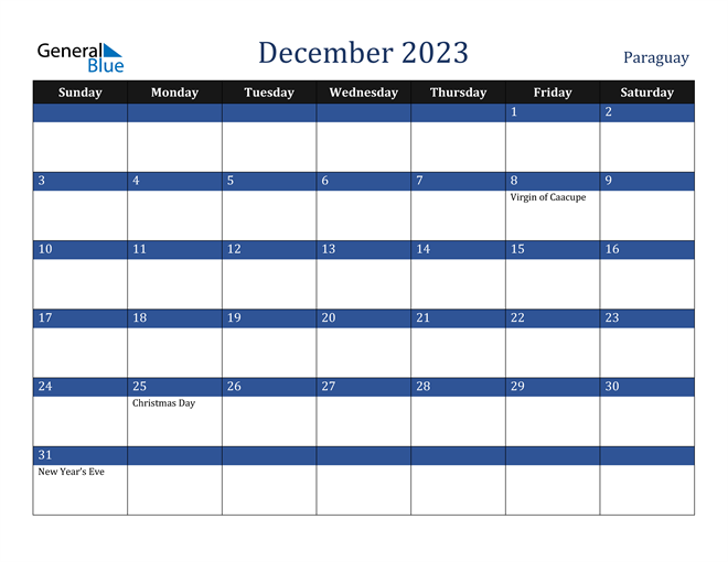 December 2023 Paraguay Calendar
