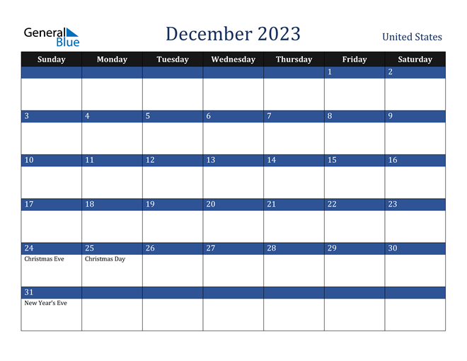 December 2023 Calendar with United States Holidays