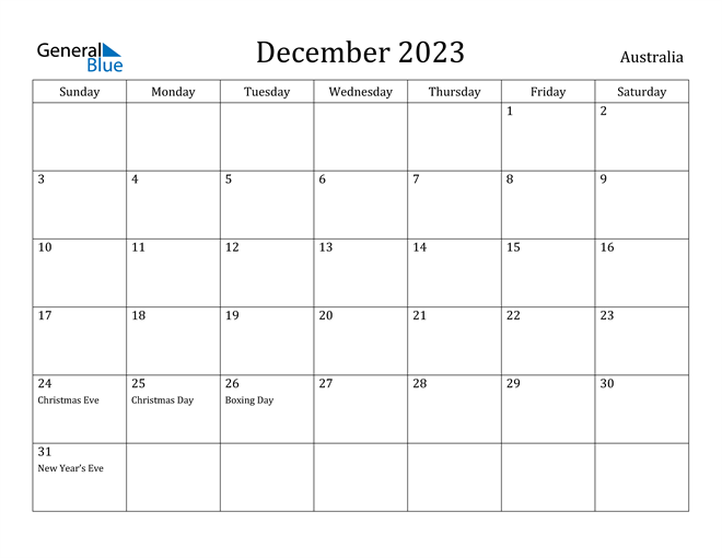 December 2023 Calendar with Australia Holidays