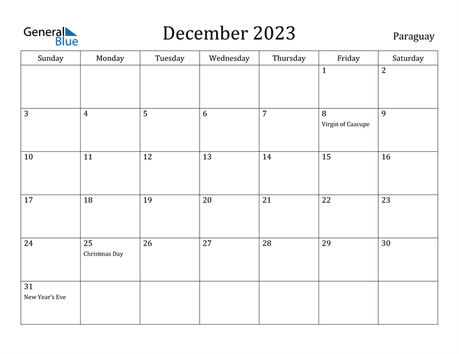 December 2023 Calendar Paraguay