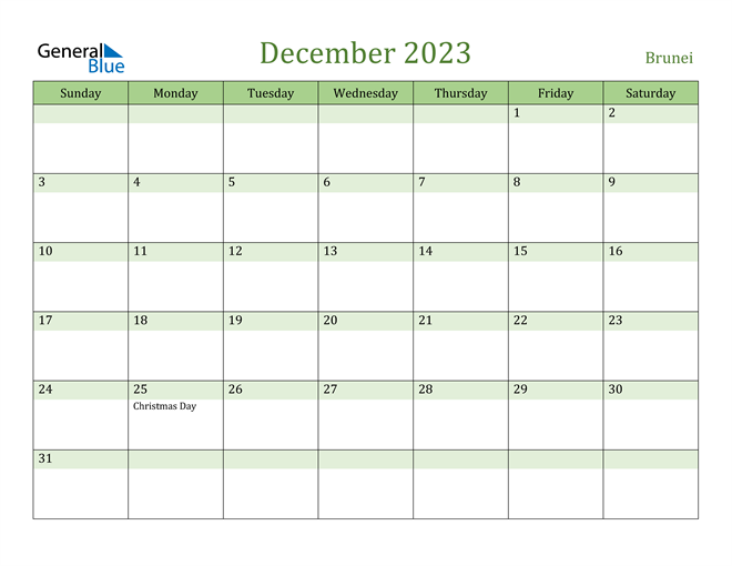 2023 Calendar With Holidays Brunei December 2023 Calendar With Brunei Holidays