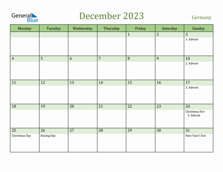 December 2023 Calendar with Germany Holidays