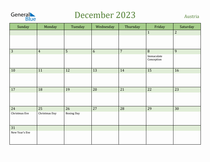 December 2023 Calendar with Austria Holidays