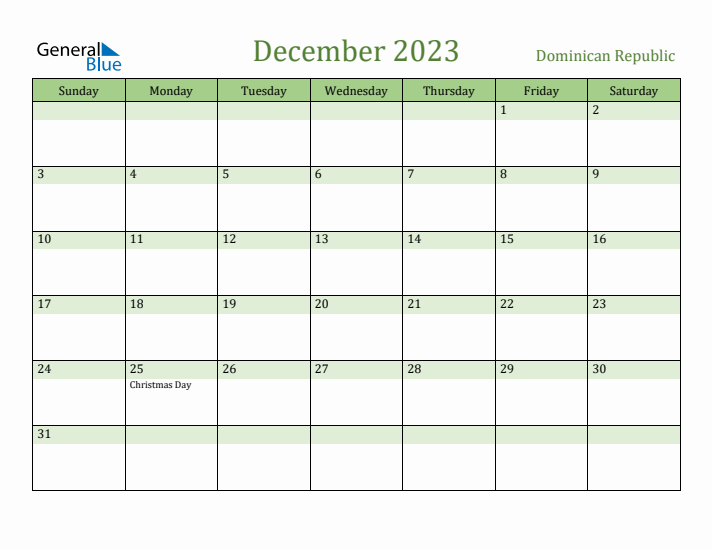 December 2023 Calendar with Dominican Republic Holidays