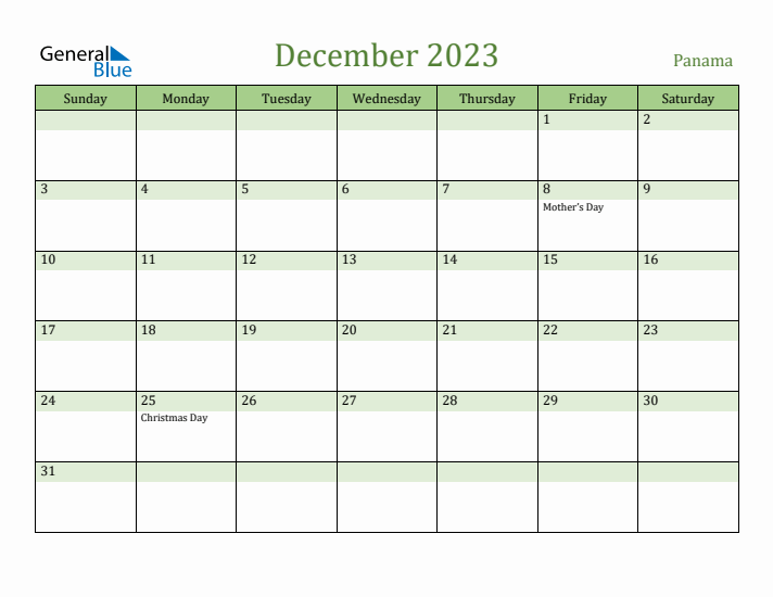 December 2023 Calendar with Panama Holidays