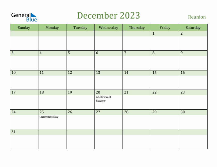 December 2023 Calendar with Reunion Holidays