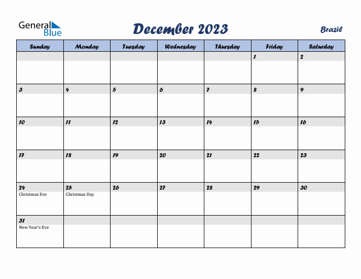 December 2023 Calendar with Holidays in Brazil