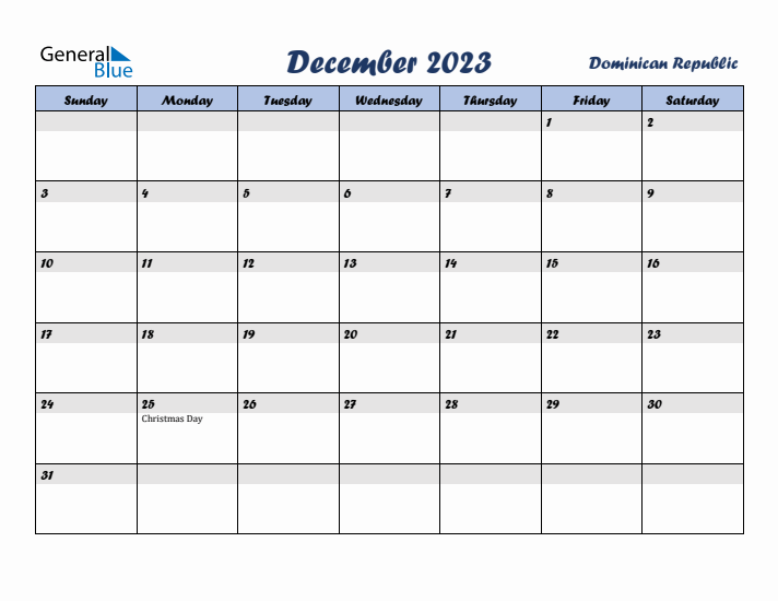 December 2023 Calendar with Holidays in Dominican Republic