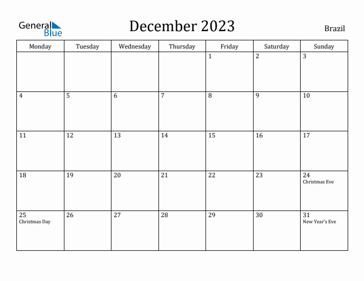 December 2023 Calendar Brazil