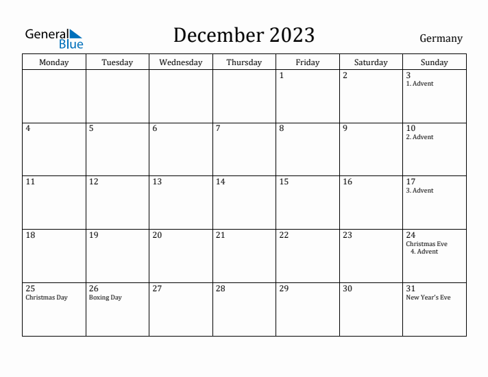 December 2023 Calendar Germany