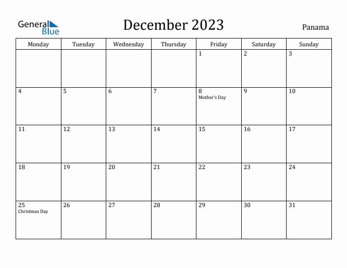 December 2023 Calendar Panama