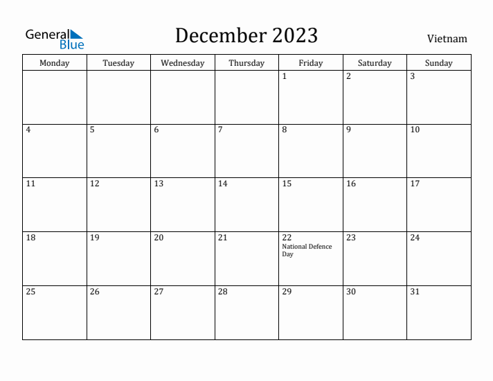 December 2023 Calendar Vietnam