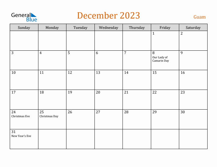 December 2023 Holiday Calendar with Sunday Start