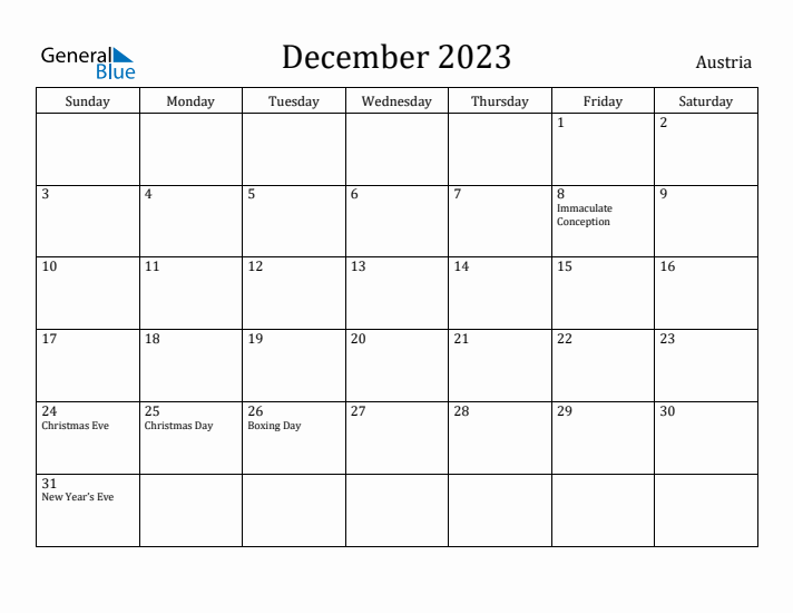 December 2023 Calendar Austria