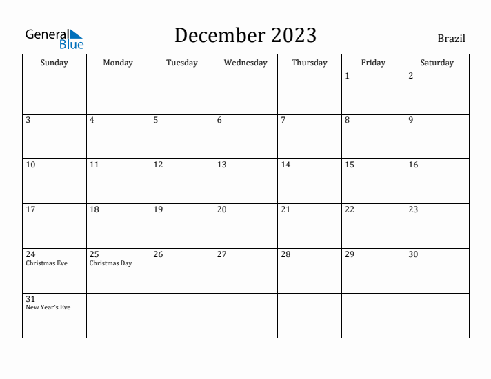 December 2023 Calendar Brazil