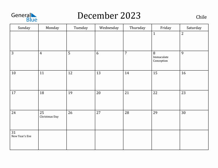 December 2023 Calendar Chile