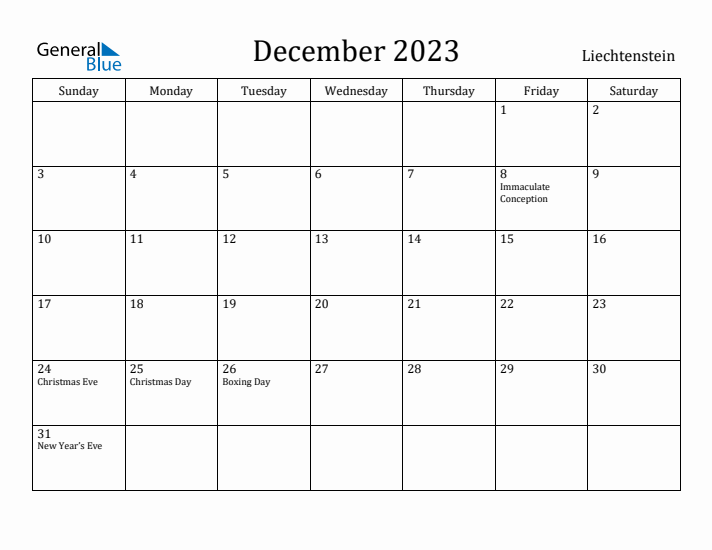 December 2023 Calendar Liechtenstein
