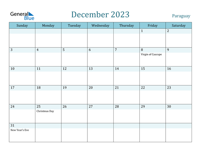 December 2023 Calendar with Holidays in PDF, Word, and Excel
