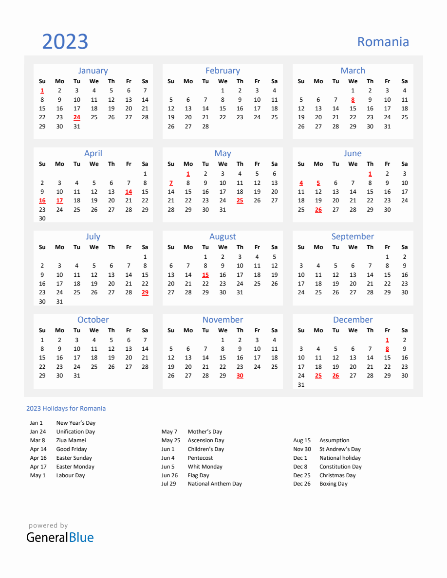 2023 Calendar Basic With Holidays Portrait Sunday Start En Ro 918x1188 
