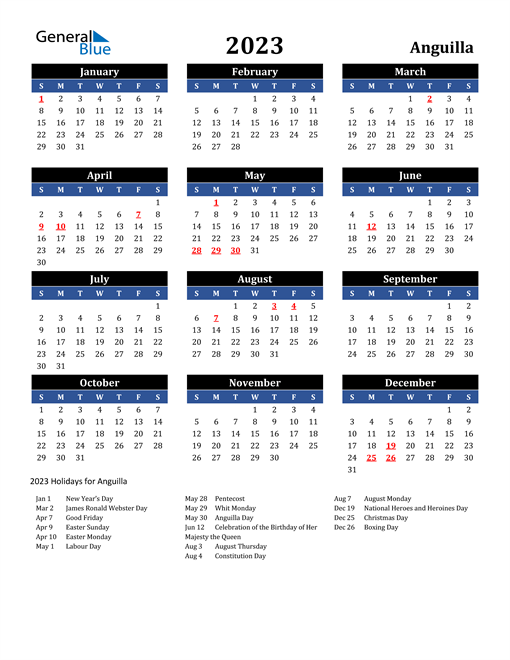 2023 Anguilla Free Calendar