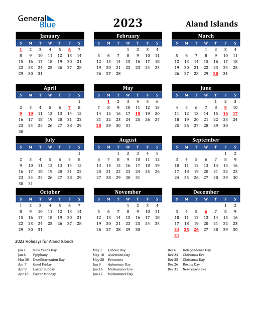 2023 Aland Islands Free Calendar