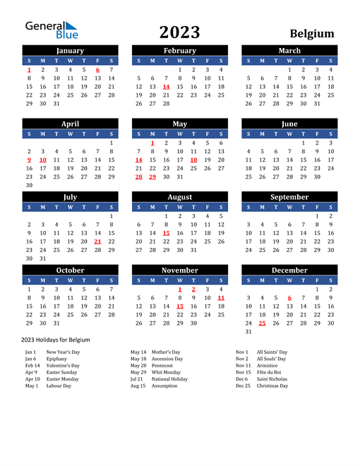 2023 Belgium Free Calendar
