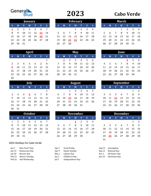 2023 Cabo Verde Free Calendar