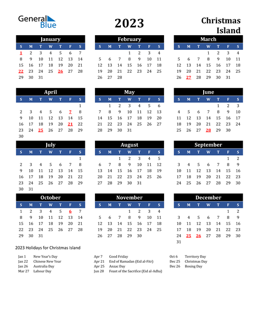 2023 Christmas Island Free Calendar