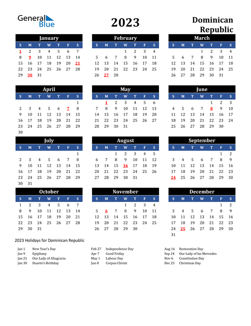 2023 Dominican Republic Free Calendar