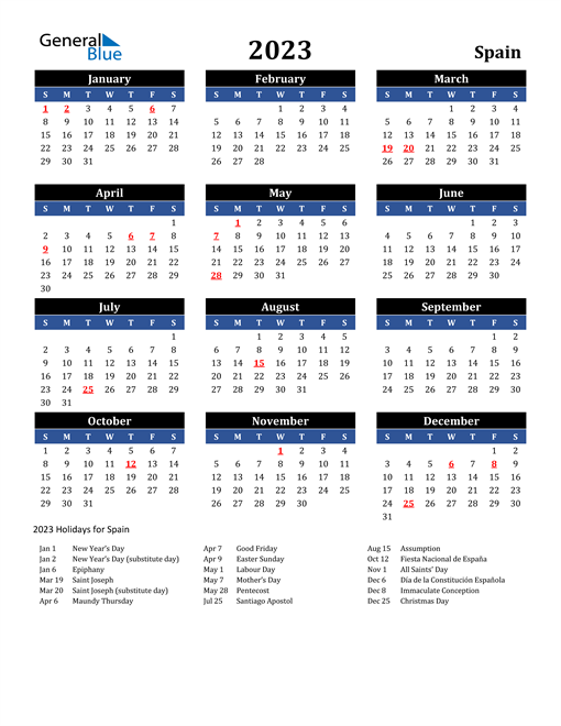 2023 Spain Free Calendar