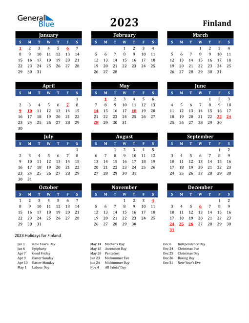 2023 Finland Free Calendar