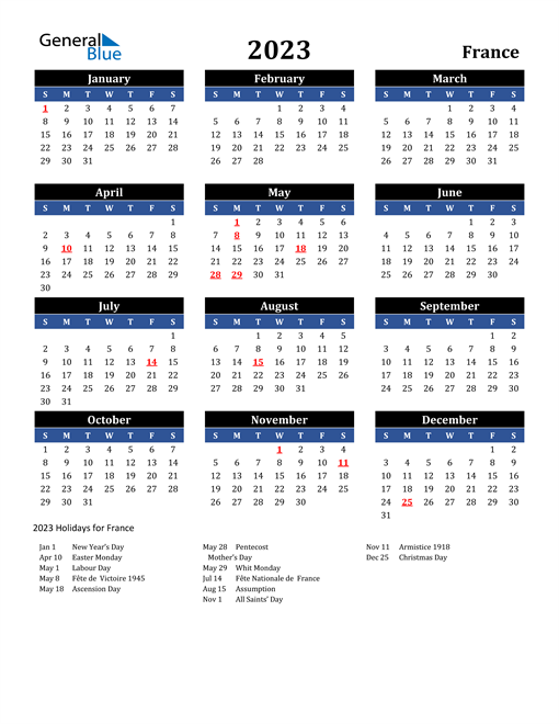 2023 France Free Calendar