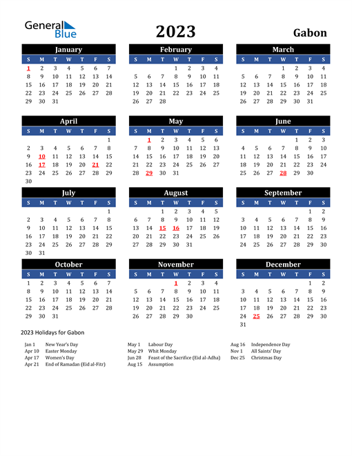 2023 Gabon Free Calendar