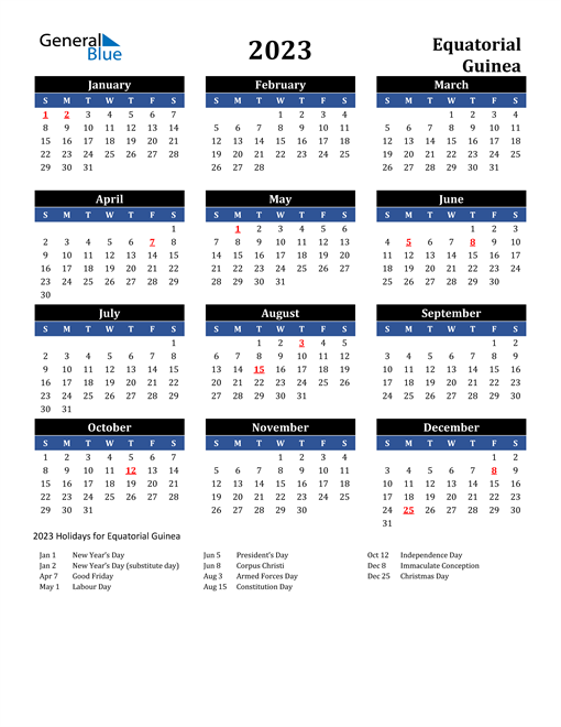2023 Equatorial Guinea Free Calendar