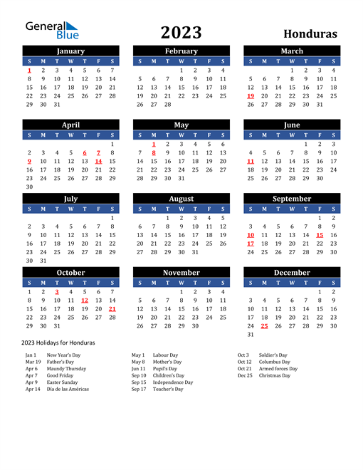 2023 Honduras Free Calendar