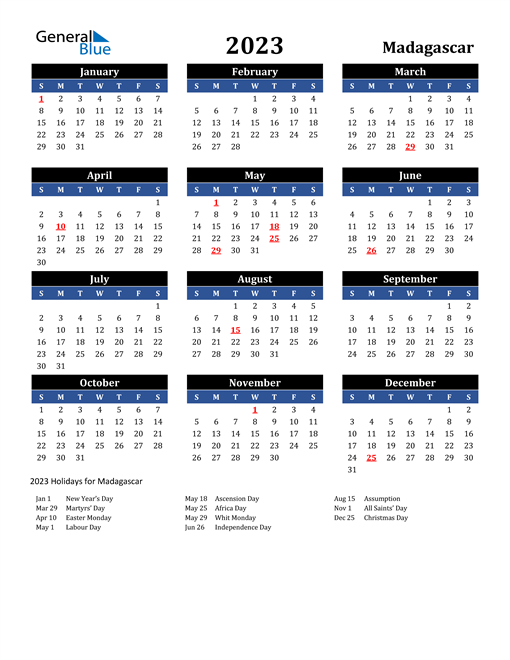 2023 Madagascar Free Calendar