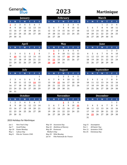 2023 Martinique Free Calendar