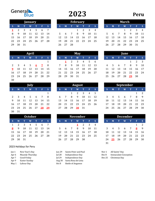 2023 Peru Free Calendar