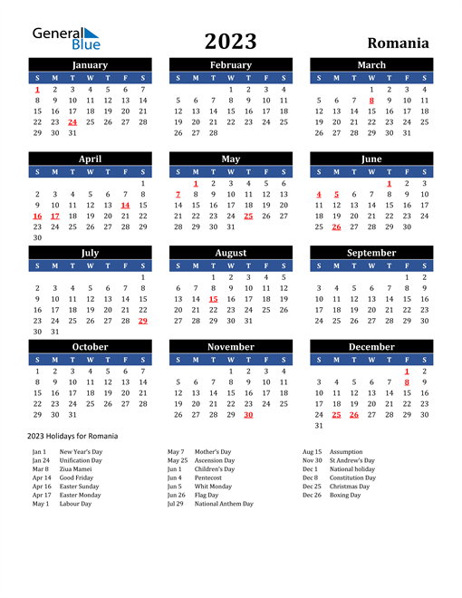 2023 Romania Calendar with Holidays
