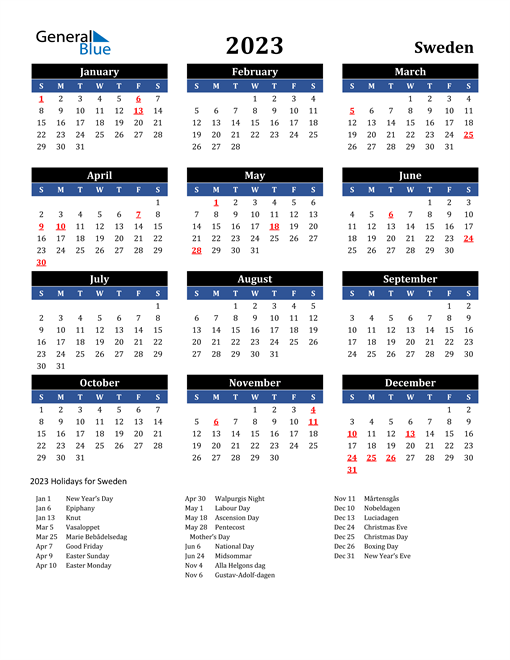2023 Sweden Free Calendar