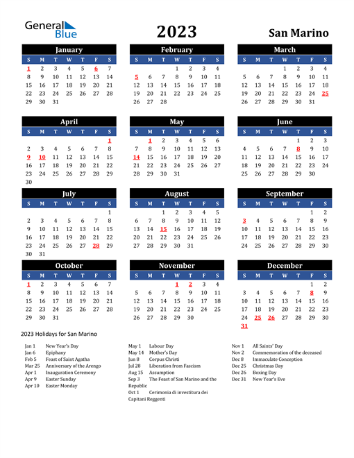 2023 San Marino Free Calendar