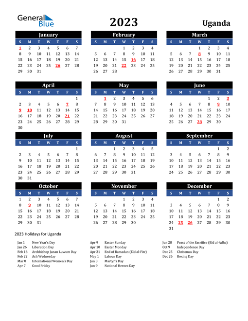 2023 Uganda Free Calendar