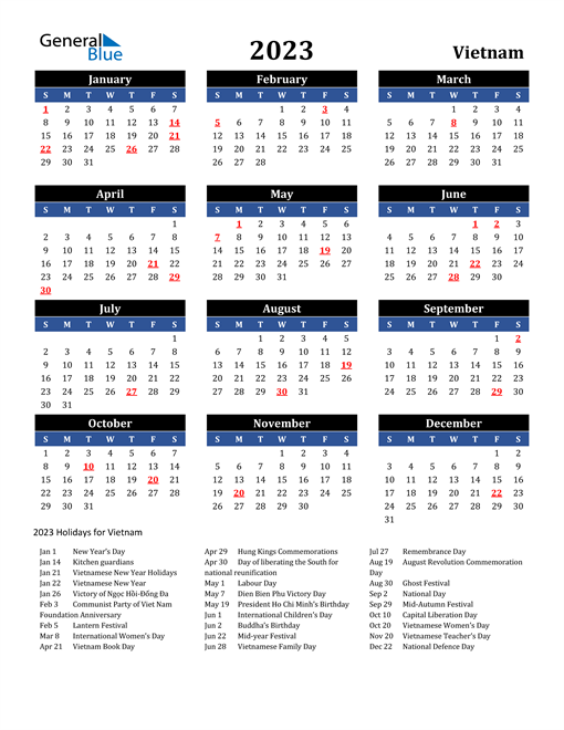 2023 Vietnam Free Calendar