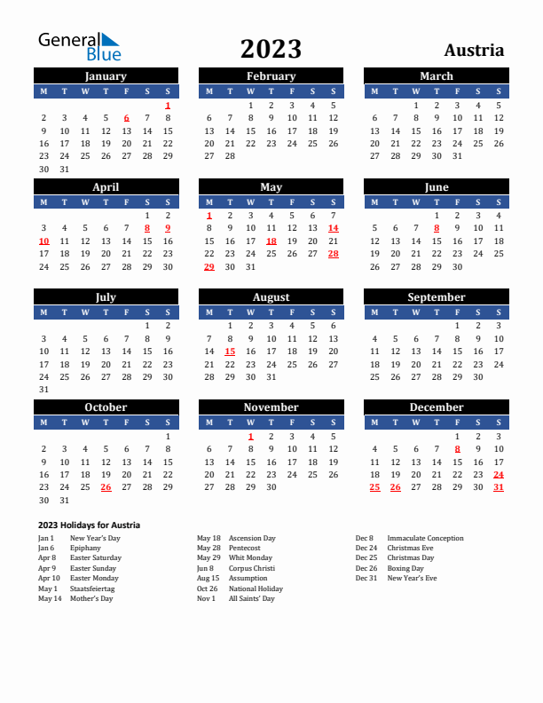 2023 Austria Holiday Calendar