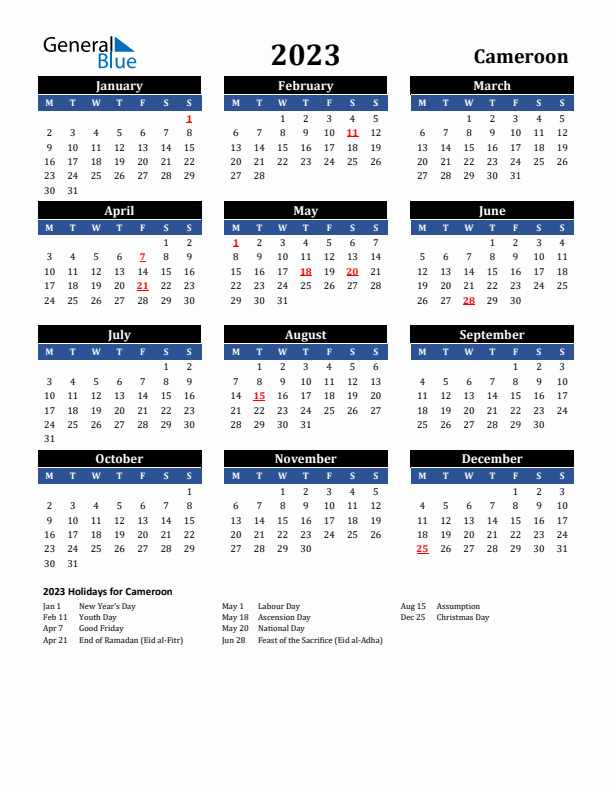 2023 Cameroon Holiday Calendar