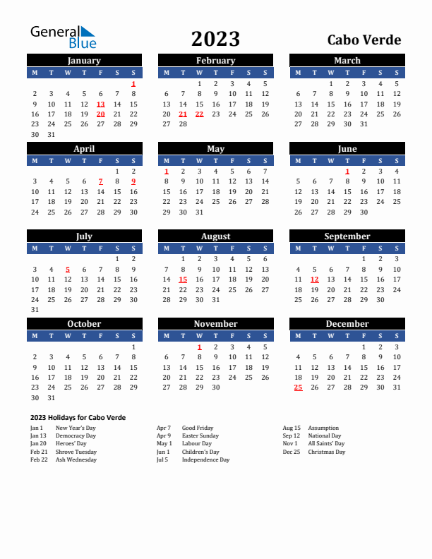 2023 Cabo Verde Holiday Calendar