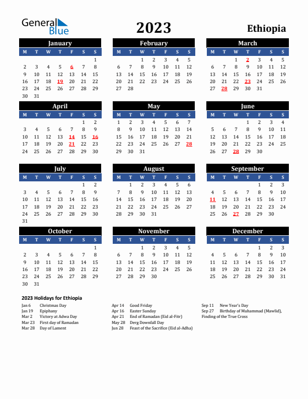 2023 Ethiopia Holiday Calendar