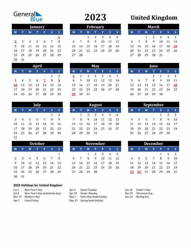 2023 United Kingdom Holiday Calendar